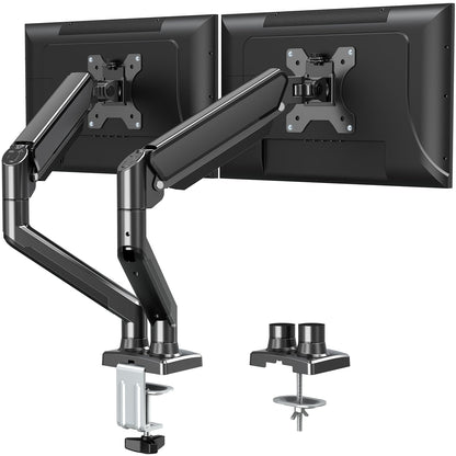 ELIVED Doppel Monitor Arm Gasdruck VESA 13-32 Zoll: Schwarze Gasdruck-Tischklemme für 2 Monitore.