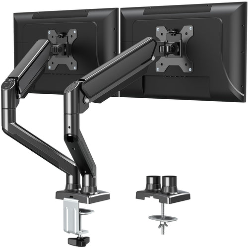 ELIVED Doppel Monitor Arm Gasdruck VESA 13-32 Zoll: Schwarze Gasdruck-Tischklemme für 2 Monitore.