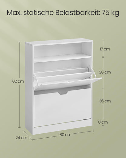 VASAGLE LBC048W01 Schuhschrank - 2 Klappen, wolkenweiss