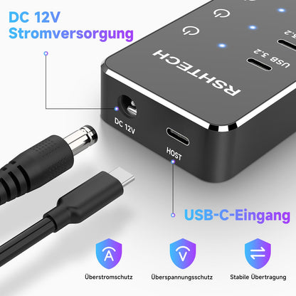 RSHTECH USB Hub 3.2 Aktiv 10 Port mit Netzteil - RSH-ST10C