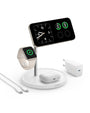 Anker MagGo 3-in-1 Qi2 Ladeständer 15W MagSafe. Schwarzer Ständer mit drei Ladeflächen. Lädt 3 Geräte gleichzeitig via 15W MagSafe/Qi2.