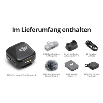 DJI Mic Mini drahtloses Ansteckmikrofon, 2 Sender + 1 Handy-Empfänger