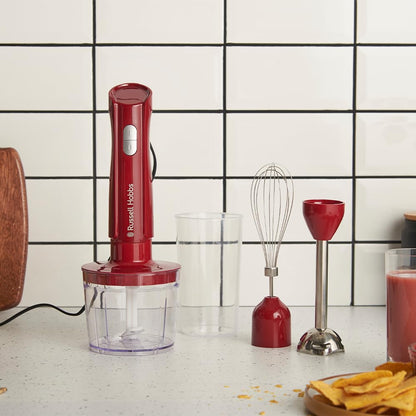 Russell Hobbs Desire 3-in-1 Stabmixer Rot mit Zerkleinerer, 27142-56