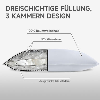 Homyrium Daunen-Federkissen 80x80 cm Dreikammer-Kopfkissen 1100 g