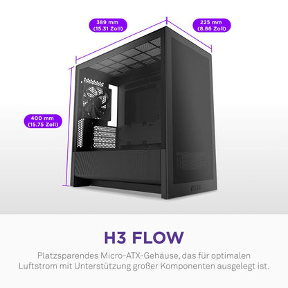 NZXT H3 Flow Micro-ATX PC-Gehäuse Luftstrom – Schwarz
