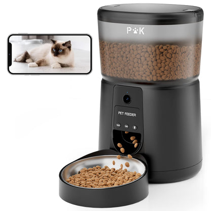 PUPPY KITTY Automatischer Futterspender Katze - WiFi Kamera 1080P. Weißer Futterspender. Regelt Futterabgabe und Überwachung.