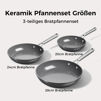 naturepan Pfannenset Keramik 3-teilig 20/24/28 cm Induktion Grau
