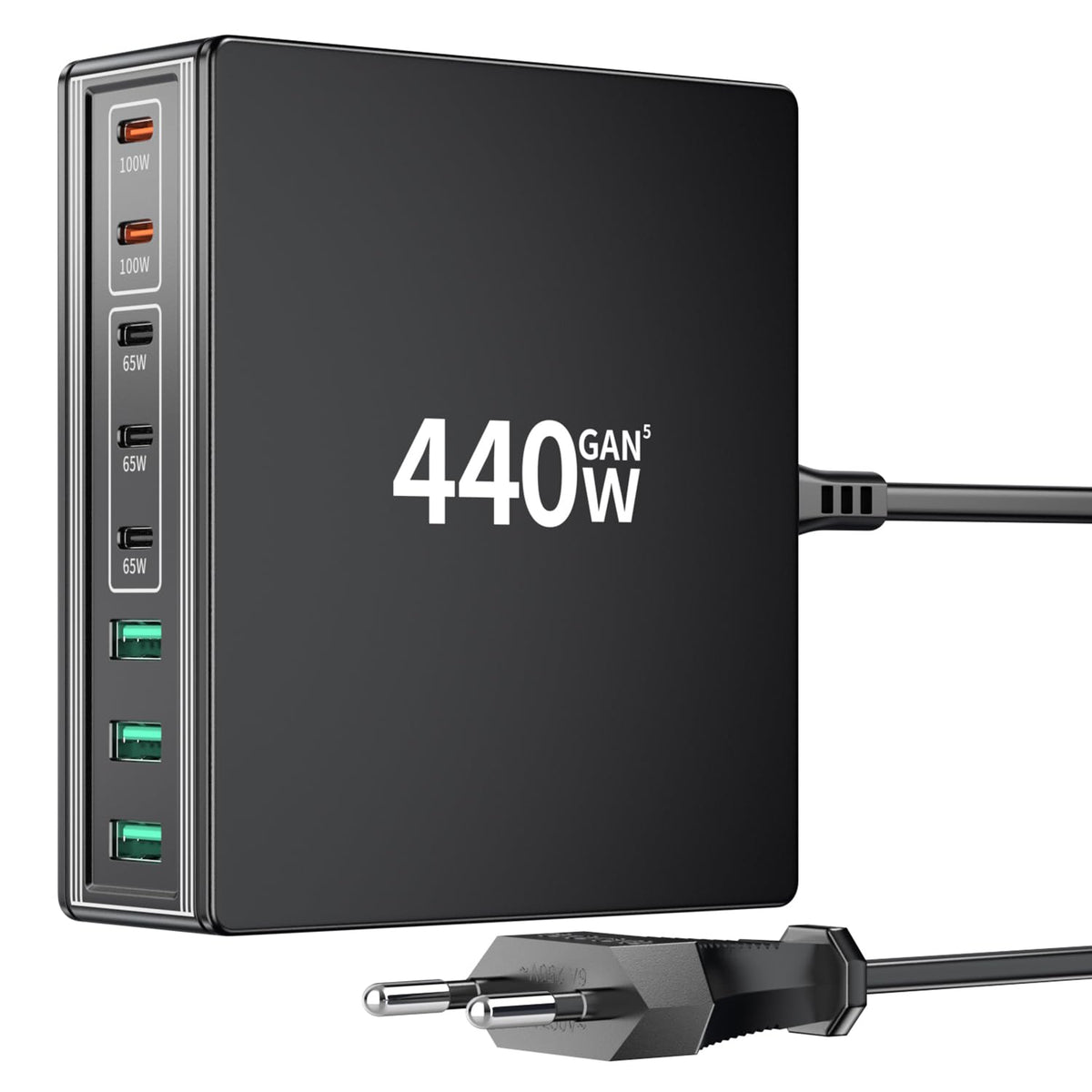 HSSNS USB-C Ladegerät 440W, 8-Port Schnellladegerät mit PD PPS, 5 USB-C- und 3 USB-A-Ports