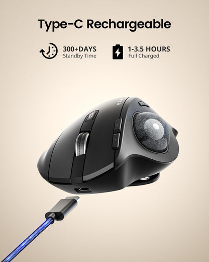 ProtoArc EM01 NL Trackball-Maus, kabellos, Bluetooth, 5 DPI, schwarz