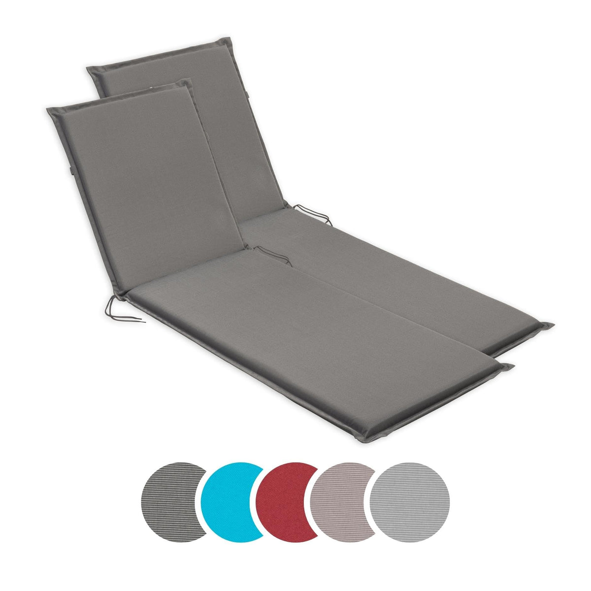sleepling Liegenauflage 2er Set für Gartenliege, 190x58 cm, anthrazit – Polsterauflagen mit Befestigungsbändern