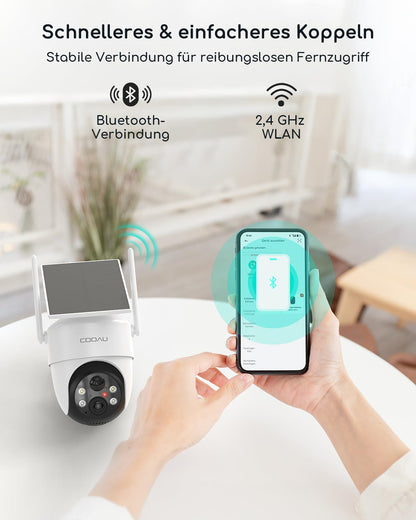 COOAU C8 PRO Überwachungskamera Aussen mit Solarpanel, 2K WLAN