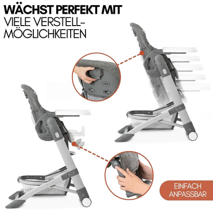 hauck Grow Up Baby Hochstuhl mit Liegefunktion - Grau Melange