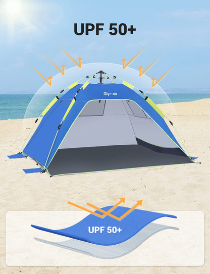 Glymnis Strandmuschel Quick Up mit UV-Schutz 50+ für 3-4 Personen