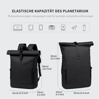 BJIAX Rolltop Rucksack wasserdicht, 17,3 Zoll Laptopfach, schwarz