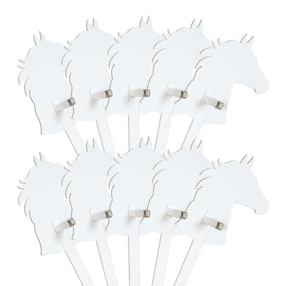 FOLDZILLA Steckenpferde Pappe weiss – 10er Set Hobbyhorse zum Bemalen. Zehn weisse Papp-Steckenpferde in typischer Form zum Bemalen.
