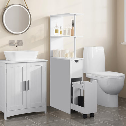 EUGAD Nischenschrank Badezimmer schmal – Weiss, Schublade, Ablagen