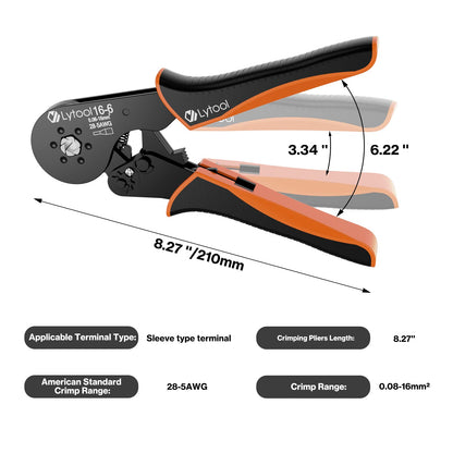Lytool Crimpzange CP78508 Aderendhülsenzange 0,08-16 mm² Sechskant