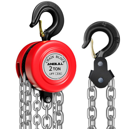 Anbull 2T Kettenzug Handseilwinde Flaschenzug Hebezug - 3m Kette. Gelb/schwarz. Hebt Lasten bis 2t manuell.