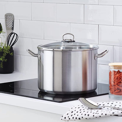 GSW Profi-Jumbotopf Edelstahl Kochtopf mit Glasdeckel, 28 cm, 12 Liter