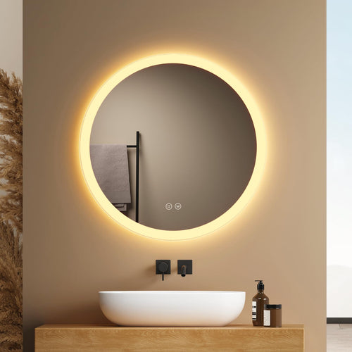 EMKE Badspiegel Rund 50cm. Runder Badspiegel mit dimmbarer LED-Beleuchtung für optimale Ausleuchtung und Antibeschlag.