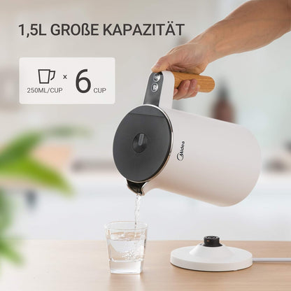 Midea Edelstahl Wasserkocher mit Temperatureinstellung 1,5 L weiss