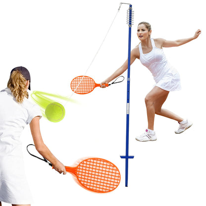 COSTWAY Tetherball Set, höhenverstellbar, mit Ball und 2 Schlägern – Stahlpfosten und elastische Schnur