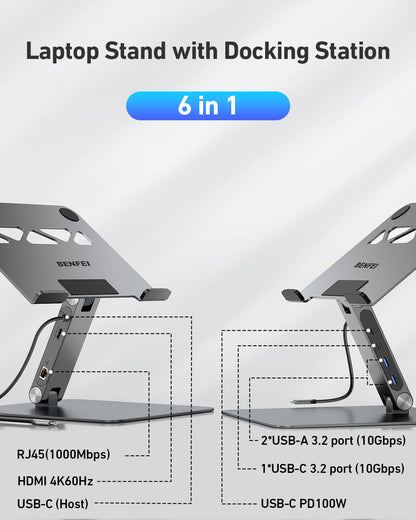 BENFEI Laptop Ständer mit 6-in-1 USB-C Dockingstation, 4K HDMI