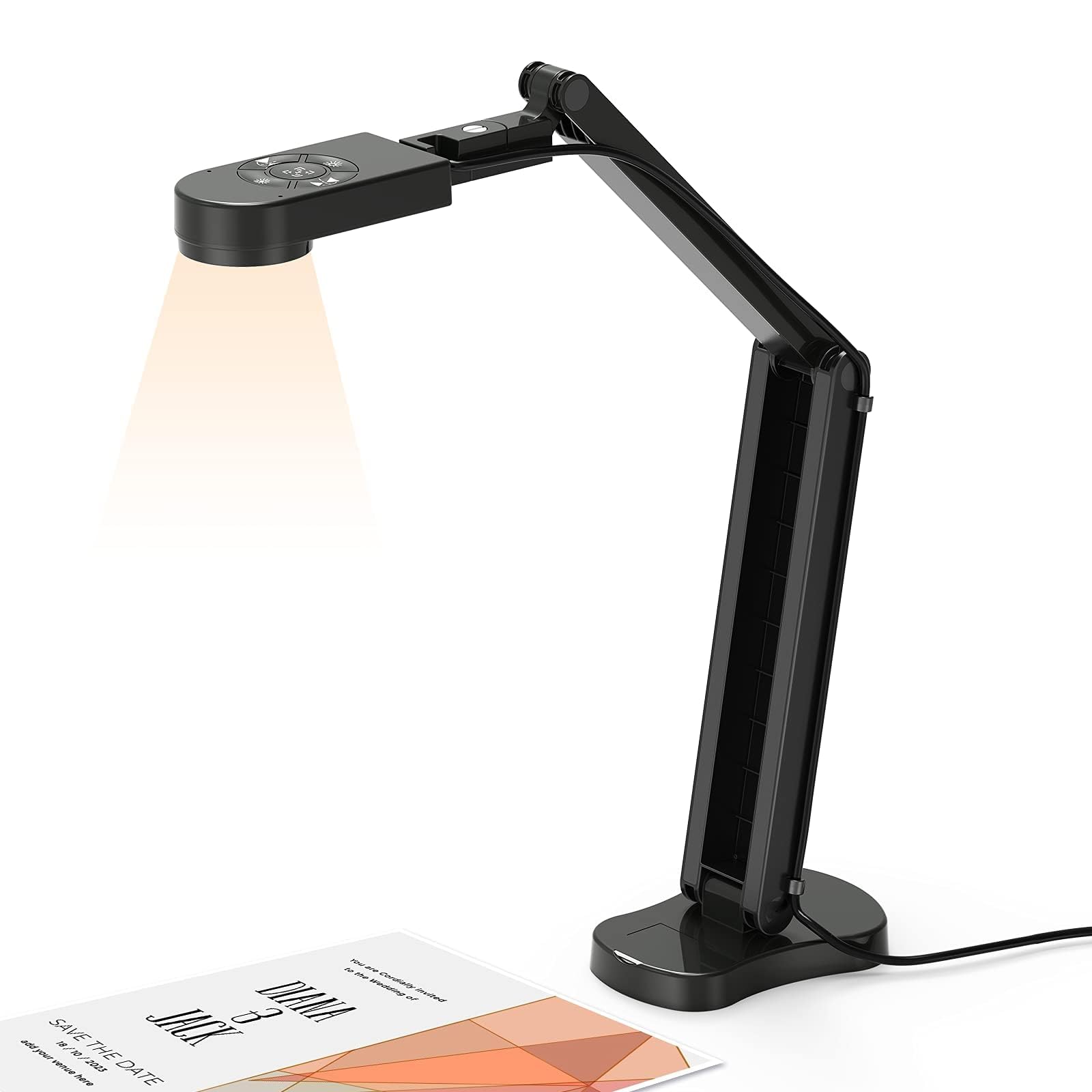 Kitchbai 4K 8MP USB Dokumentenkamera – Ultra HD Qualität. Schwarzer, klappbarer Arm. Erfasst Objekte/Dokumente für Präsentationen und Lehre.