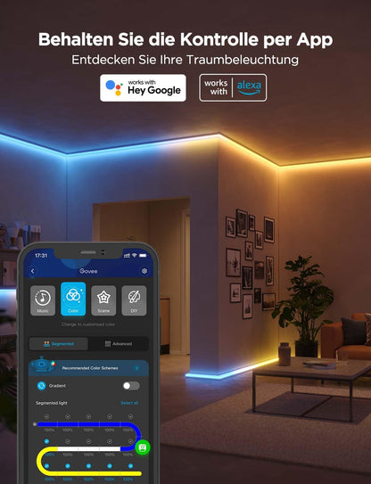 Govee RGBIC LED Strip mit Profil, 10 m, 64 Szenenmodi, App-Steuerung
