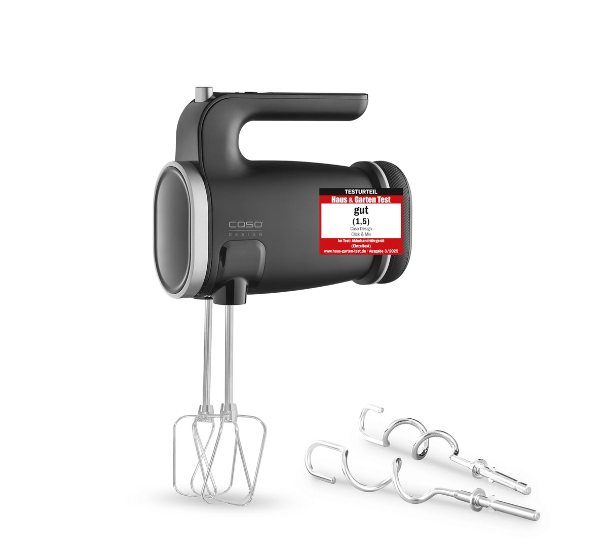 CASO Click & Mix Kabelloser Handmixer, 8 Stufen, mit Akku – inklusive Knethaken und Schneebesen