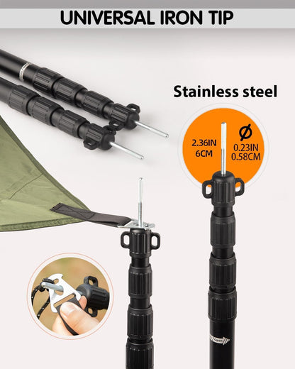 AVOFOREST Teleskop-Zeltstangen Aluminium, 88–265 cm, schwarz, 2er-Set
