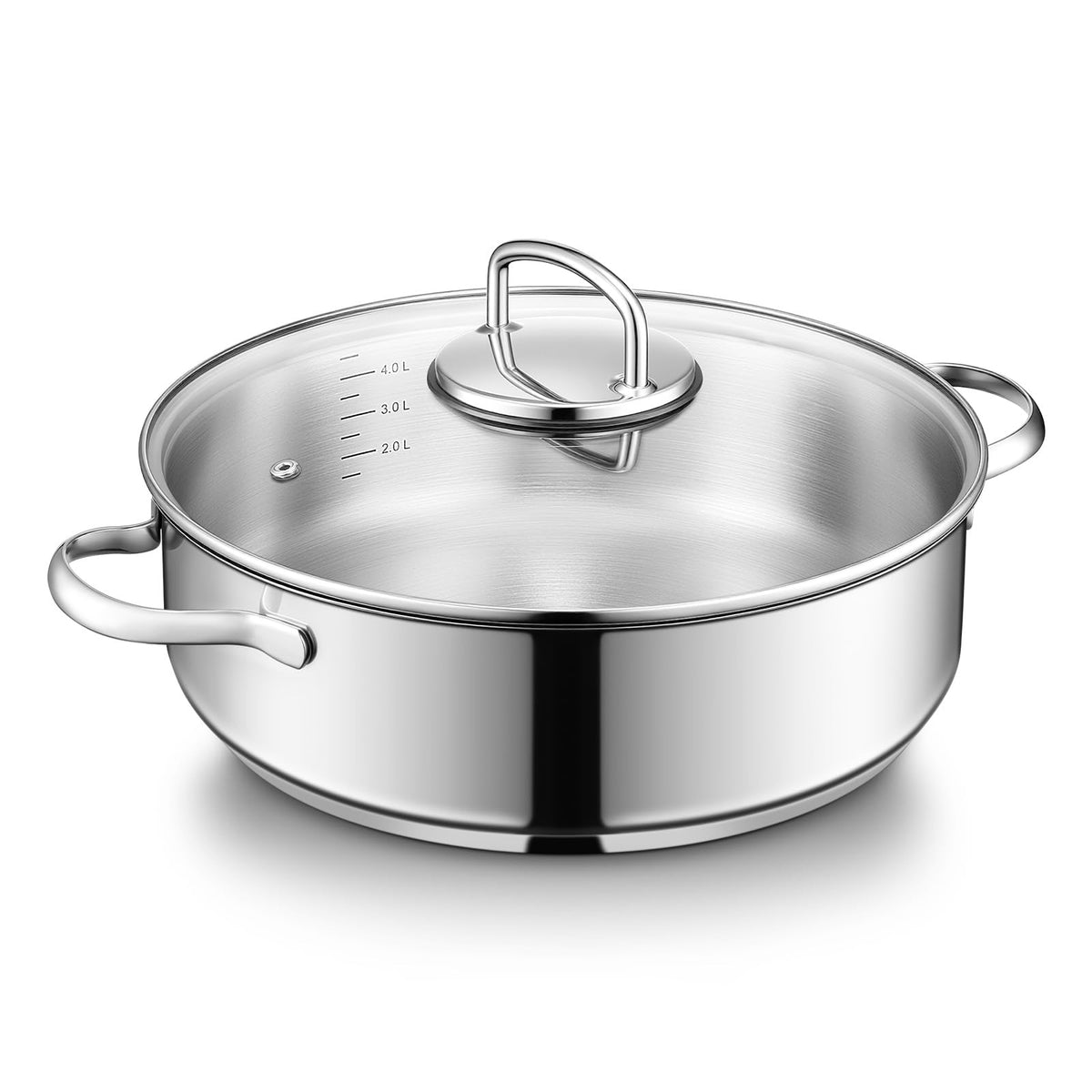 BEZIA Schmorpfanne 28 cm mit Deckel, Edelstahl 18/10 unbeschichtet, hoher Rand und ergonomischer Griff