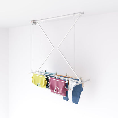 Foxydry Mini Deckenwäscheständer – Vertikal, 152 cm, absenkbar, zur platzsparenden Wäschetrocknung an der Decke.