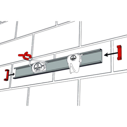 Bruns Gerätehalter Schiene 100 cm mit 8 Haltern und 2 Haken