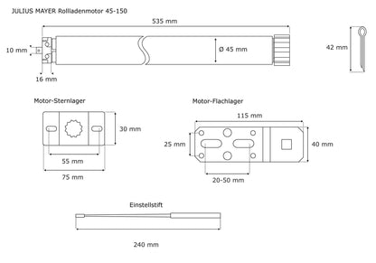 JULIUS MAYER Rollladenmotor JM45-150 SW60, 15 Nm, 38 kg Zugkraft