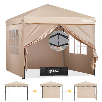 Sekey Pop Up Pavillon 3x3 m mit Seitenwänden - Khaki. Khakifarbener Pavillon mit vier Seitenwänden. Schneller Aufbau für Sonnen- und Wetterschutz.