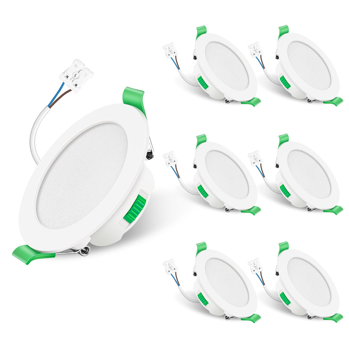 ALUSSO LIGHTING LED Einbauspot Flach Dimmbar IP65 68mm – 6er Set. Runde, flache LED-Spots zur dimmbaren, strahlwassergeschützten Deckenbeleuchtung.