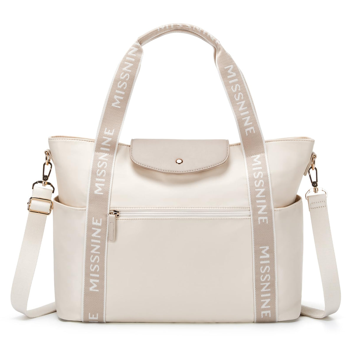 Missnine Laptoptasche Damen 15,6 Zoll Tote Bag Arbeitstasche mit Lederklappe und Metallreissverschlüssen