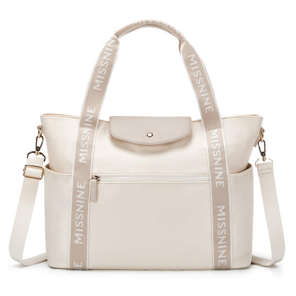 Missnine Laptoptasche Damen 15,6 Zoll Tote Bag Arbeitstasche mit Lederklappe und Metallreissverschlüssen