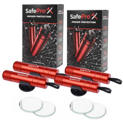 SafePro X Notfallhammer mit Gurtschneider und Glasbrecher, 4er-Pack – kompakt mit ergonomischem Griff