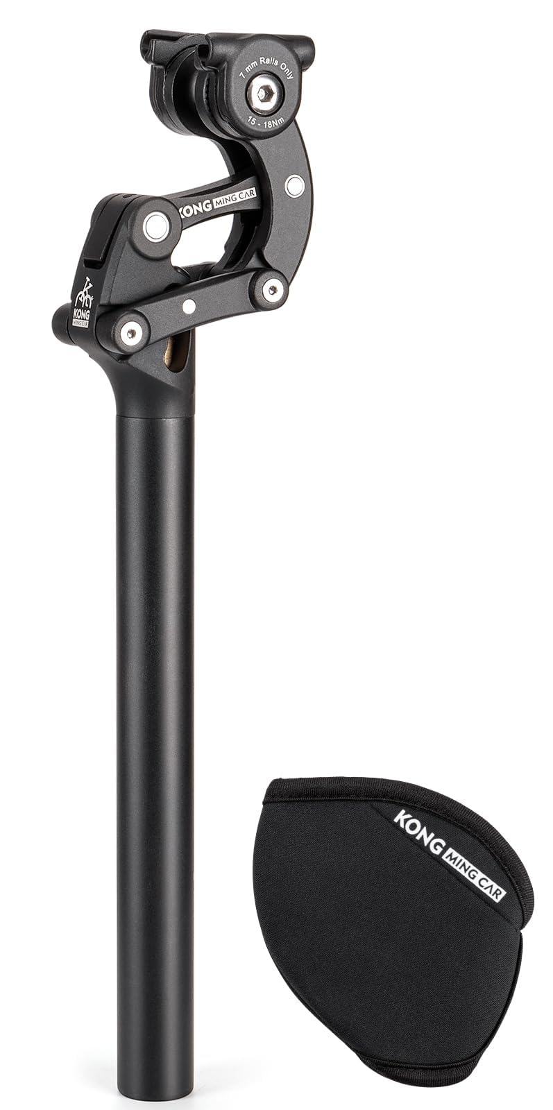 KONG MING CAR Gefederte Sattelstütze 30.9mm – Parallelogramm. Mit Parallelogramm-Mechanismus dämpft sie Erschütterungen für erhöhten Fahrkomfort.