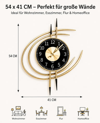 LANMOU Wanduhr 54 cm Gold Schwarz, lautlose Wohnzimmeruhr aus Metall