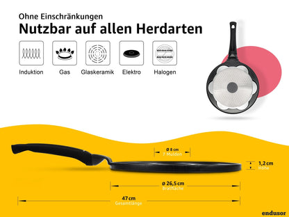 endusor Pancakepfanne Ø 26 cm mit 4 Formen für alle Herdarten