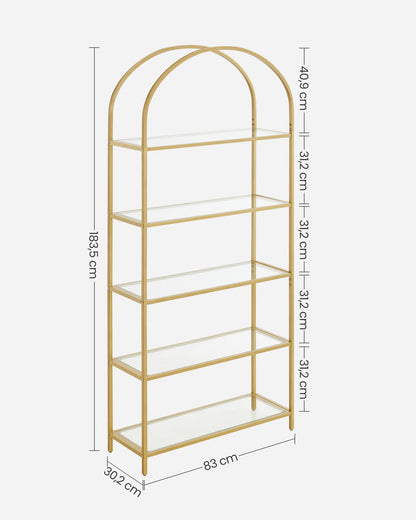 VASAGLE LGT050A01 Bücherregal - Hartglas, Gold-Transparent