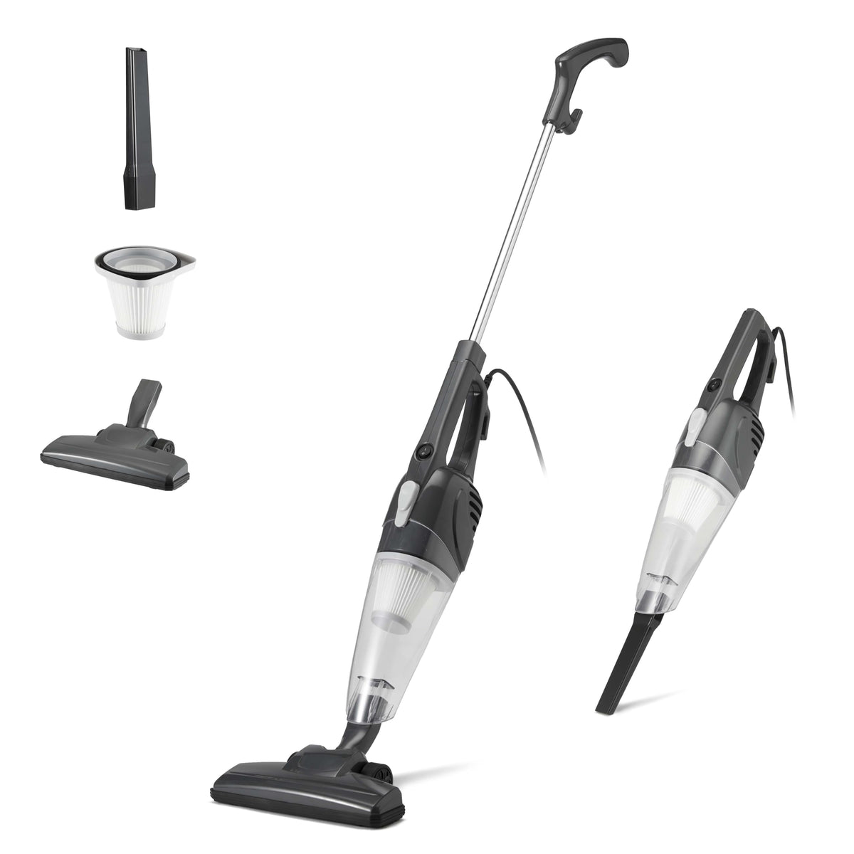Amazon Basics Stielstaubsauger 2-in-1 mit Kabel, ECO-Motor, Schwarz – Stielform mit schwenkbarer Bodenbürste