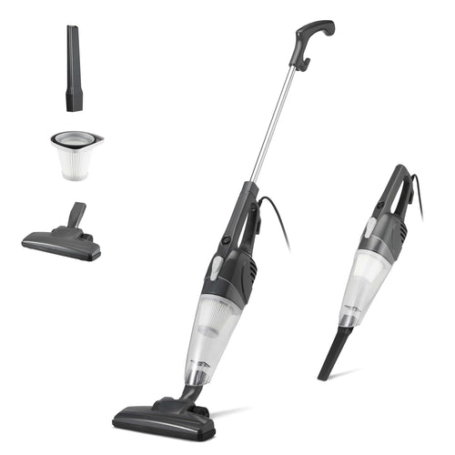 Amazon Basics Stielstaubsauger 2-in-1 mit Kabel, ECO-Motor, Schwarz – Stielform mit schwenkbarer Bodenbürste