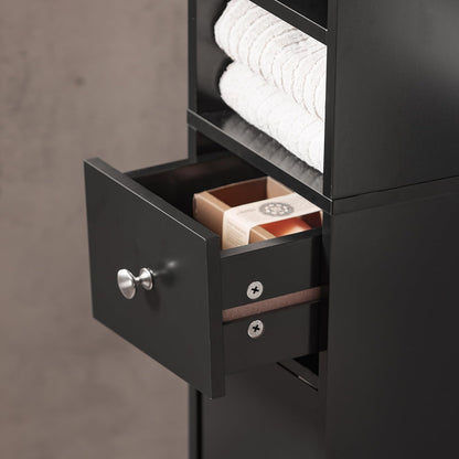 SoBuy Badzimmerschrank Schmal BZR34-II-SCH – Schwarz