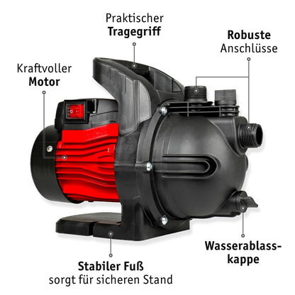 WALTER Gartenpumpe 600 W, 3000 l/h, 35 m Förderhöhe, 3,5 bar