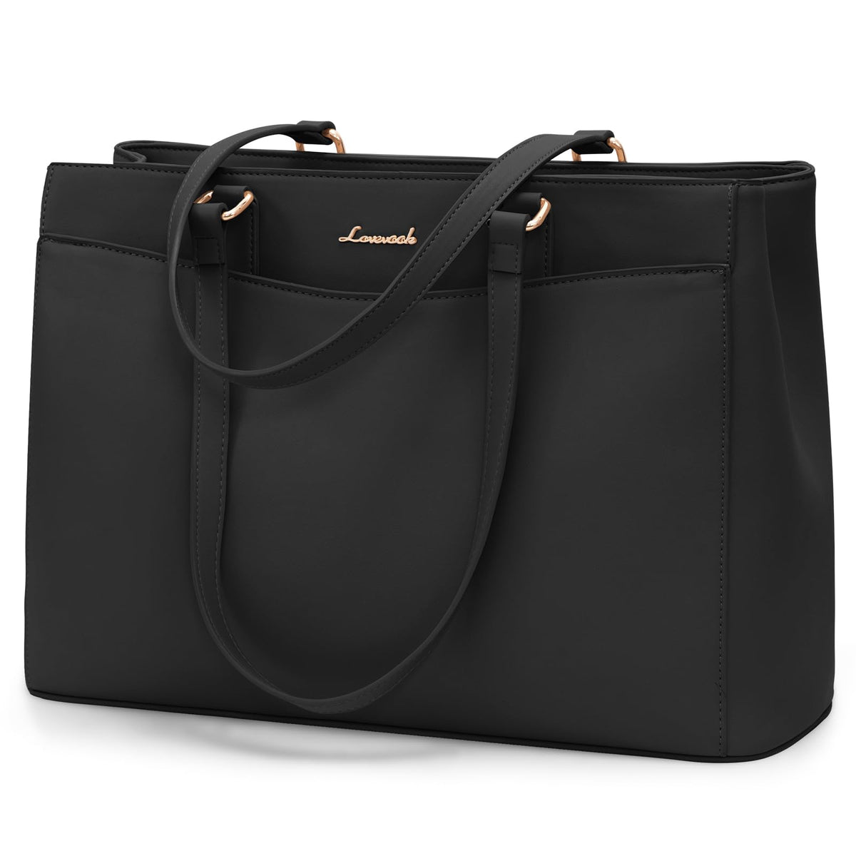 LOVEVOOK Laptoptasche Damen 17 Zoll Schultertasche Schwarz aus PU-Leder mit Laptopfach