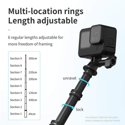 TELESIN 3M Kohlefaser Selfie Stick – Extra Lang Unsichtbar